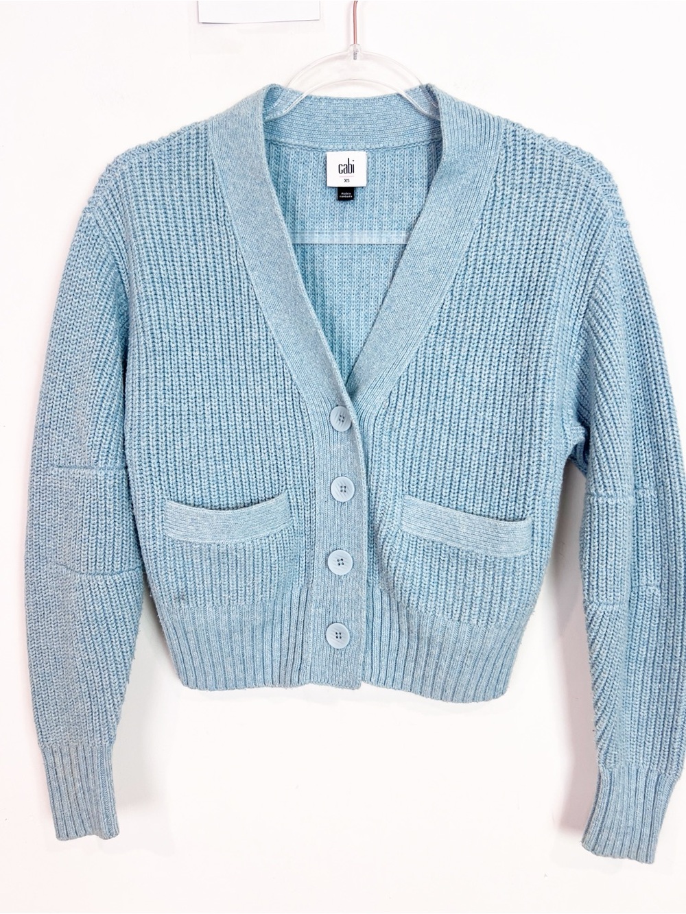 CABI BLUE NOTE RIBBED V-NECK BUTTON FRONT CARDIGAN SWEATER STYLE 6444 SZ XS